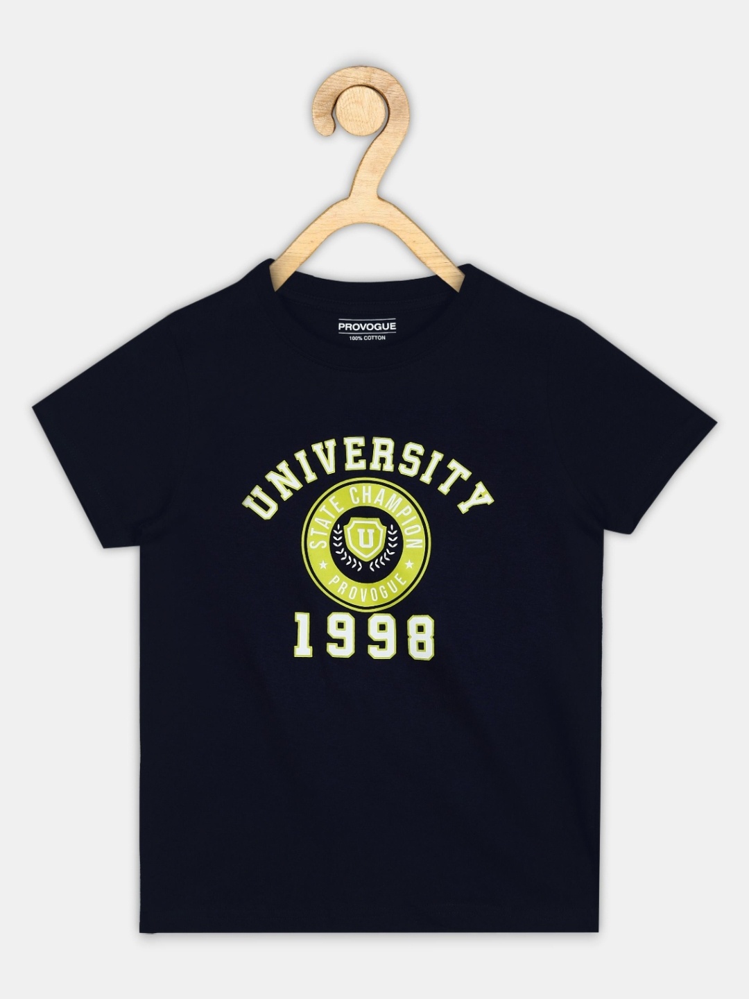

Provogue Boys Typography Printed Applique T-shirt, Navy blue