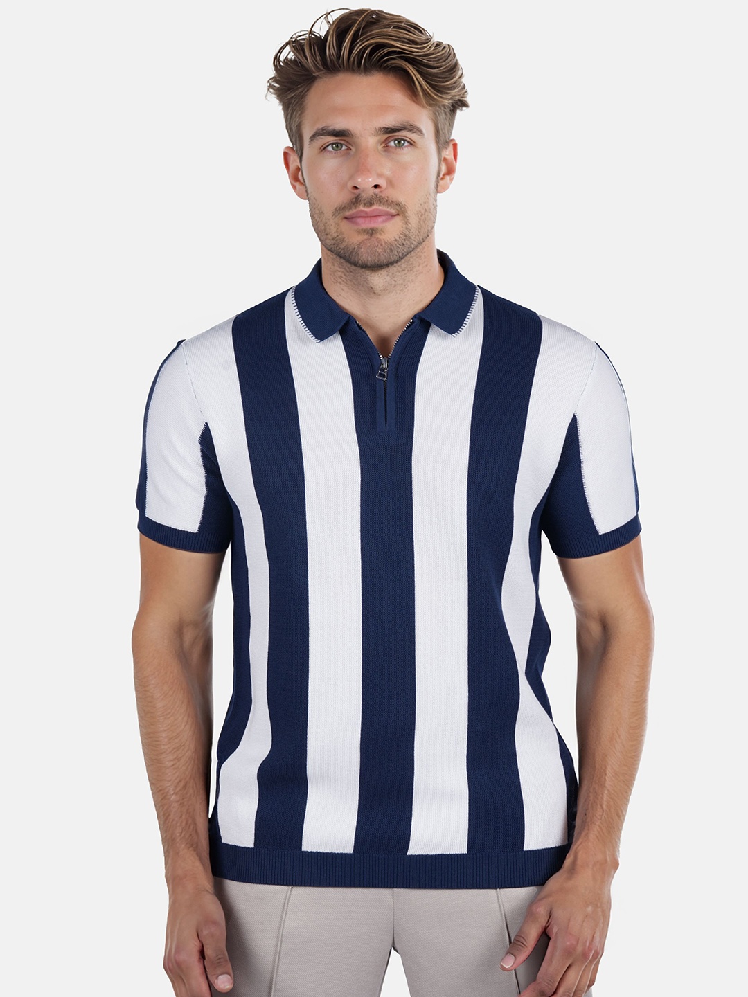 

Celio Men Striped Polo Collar Pockets T-shirt, Blue