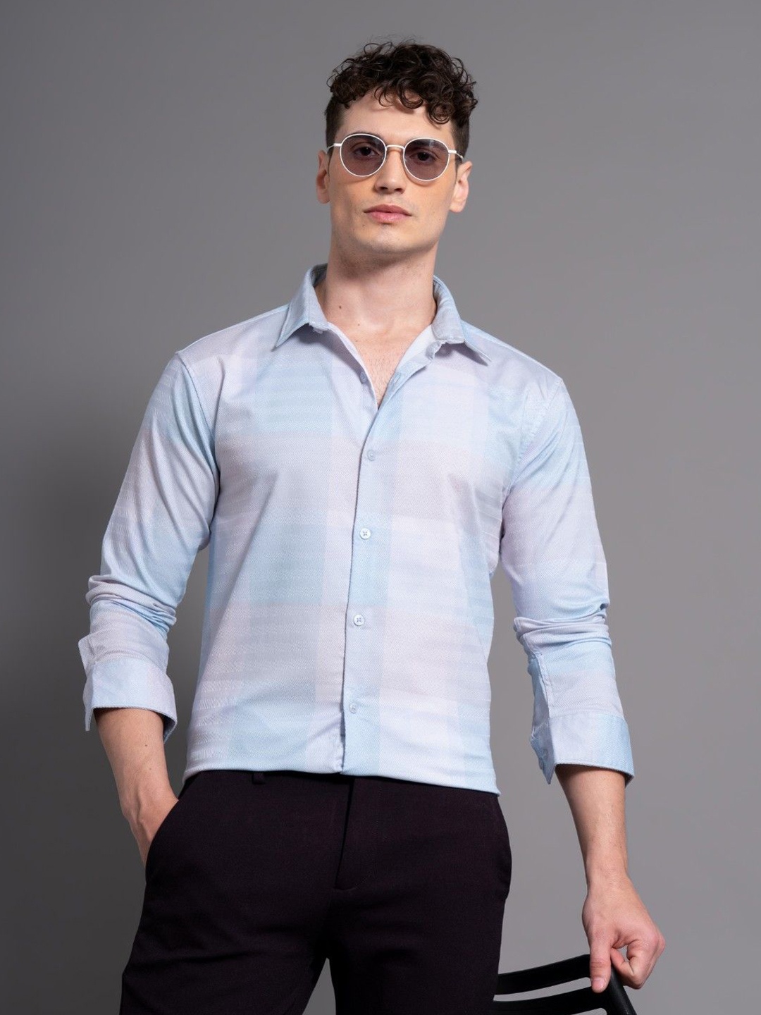 

PAUL STREET Men Standard Slim Fit Opaque Checked Casual Shirt, Blue