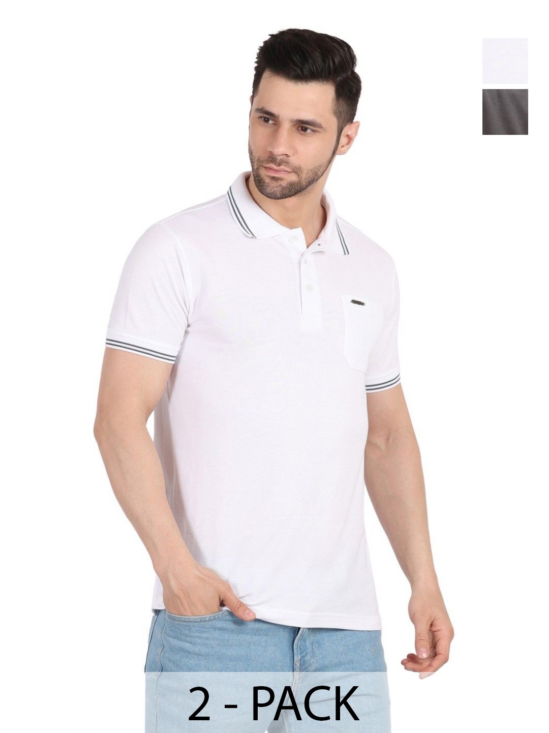

EAZY Men 2 Polo Collar Pockets T-shirt, Grey