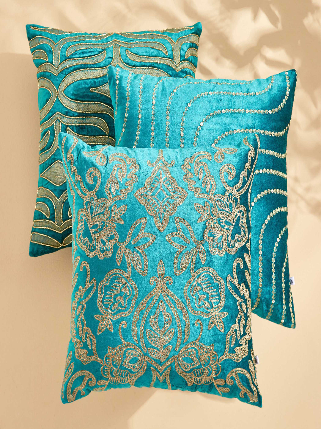 

Home Centre Vellum Green & Yellow Embroidered Square Cushion Cover