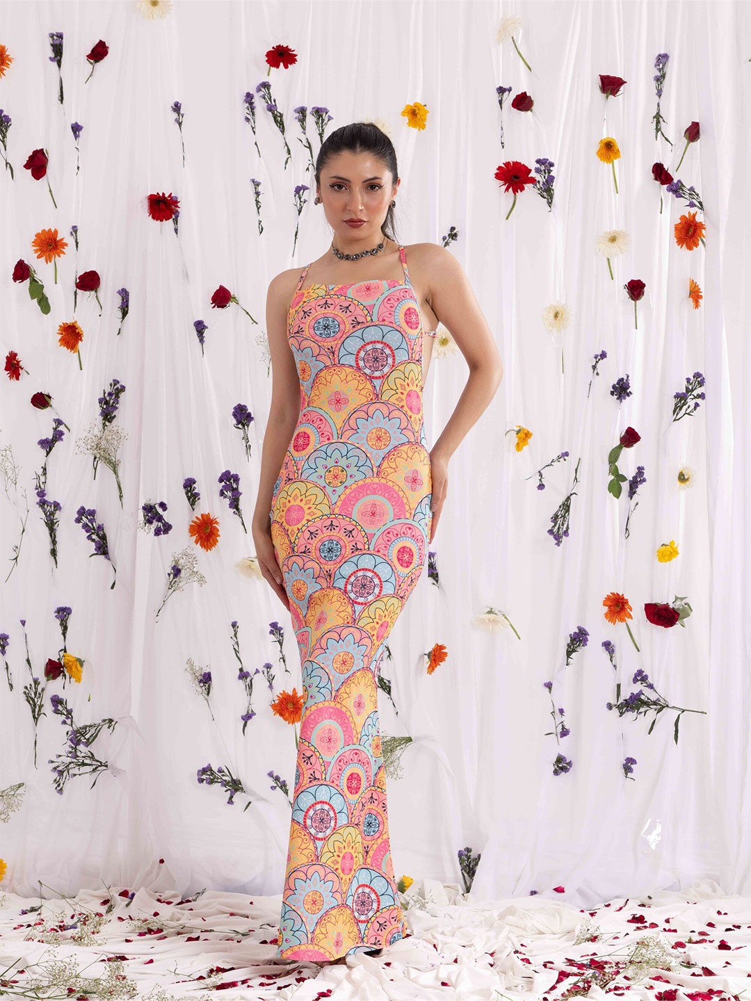 

BAESD Floral Print Satin A-Line Dress, Multi