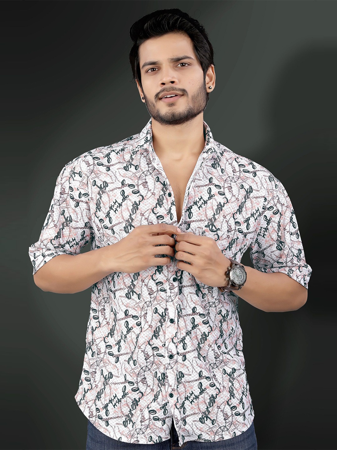 

Metronaut Men Semi Sheer Printed Casual Shirt, Pink
