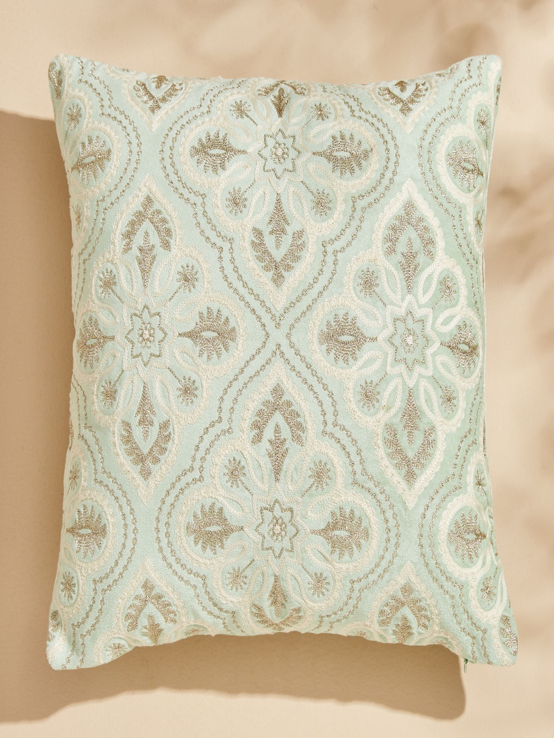 

Home Centre Endura Green & White Embroidered Square Cushion Cover