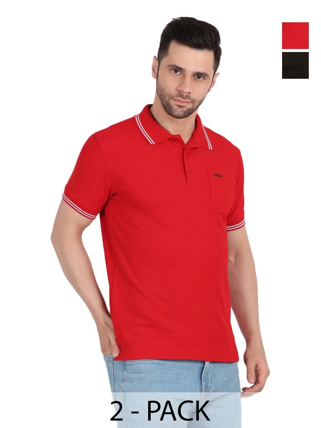 

EAZY Men 2 Polo Collar Pockets T-shirt, Black