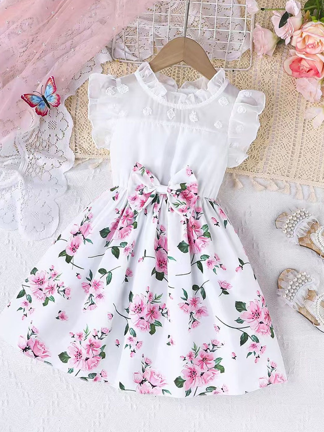 

Xsole Floral Print Fit & Flare Dress, White