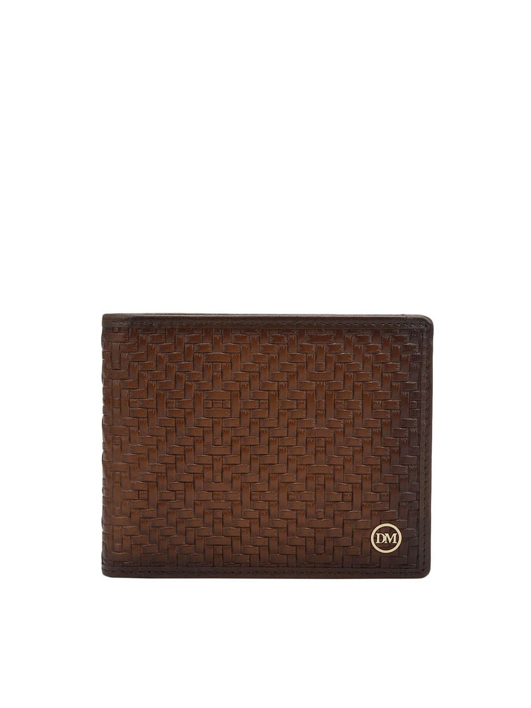 

Da Milano Men Geometric Printed Leather Two Fold Wallet, Brown