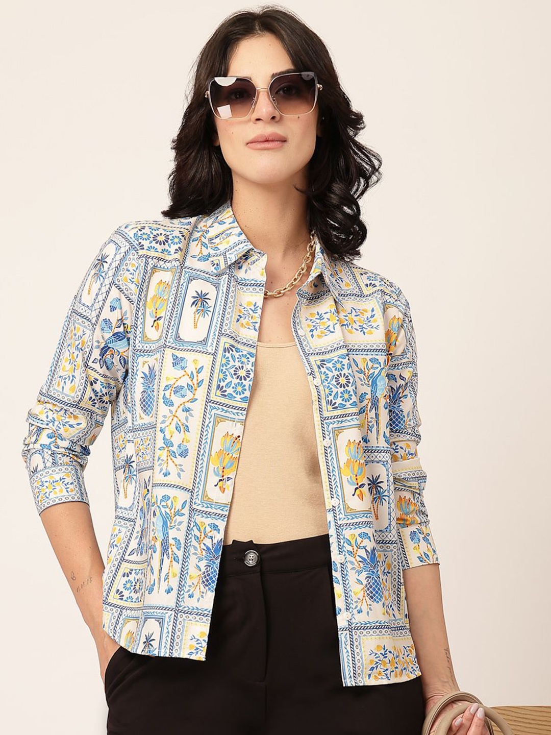 

Style Quotient Women Smart Opaque Printed Casual Shirt, Off white