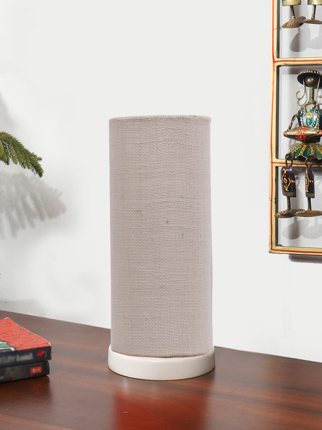

Devansh White Textured Wooden Contemporary Cylindrical Shaped Table Lamp