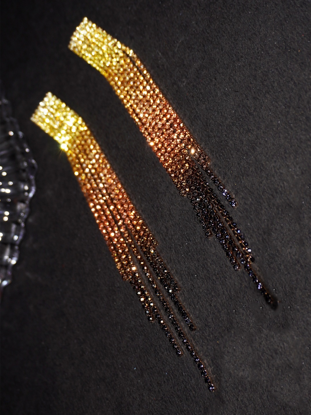 

Niscka Rhodium-Plated Rhinestone Studded Contemporary Shaped Drop Earrings, Gold