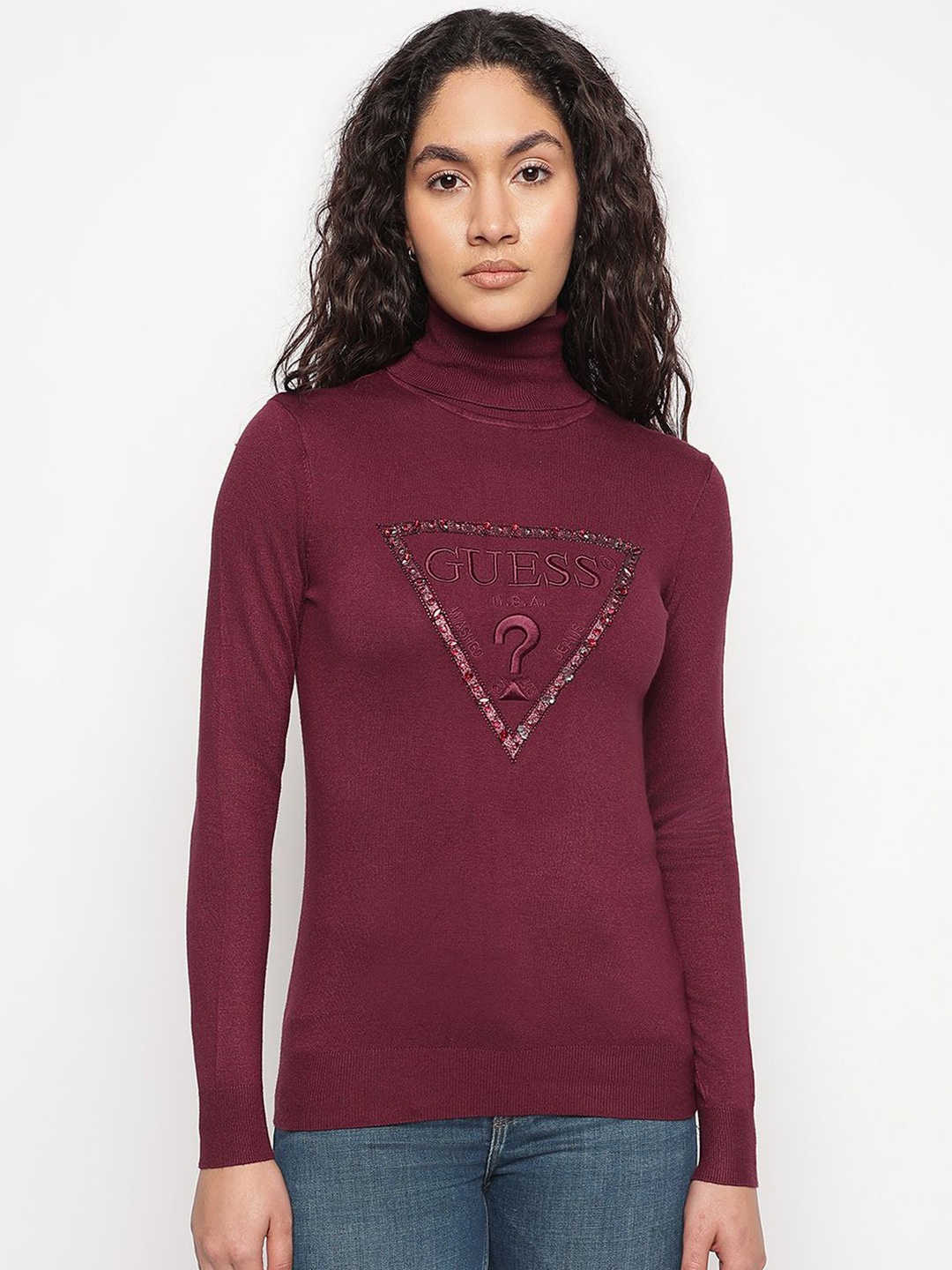 

GUESS Women Embroidered Pullover, Maroon