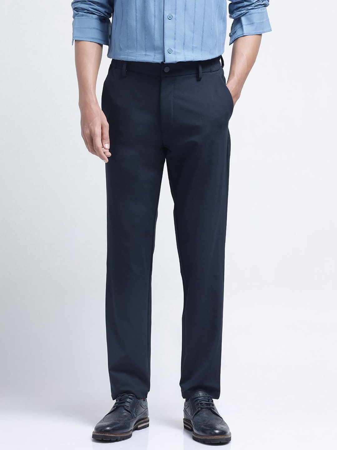 

RARE RABBIT Men Tailored Formal Trousers, Navy blue