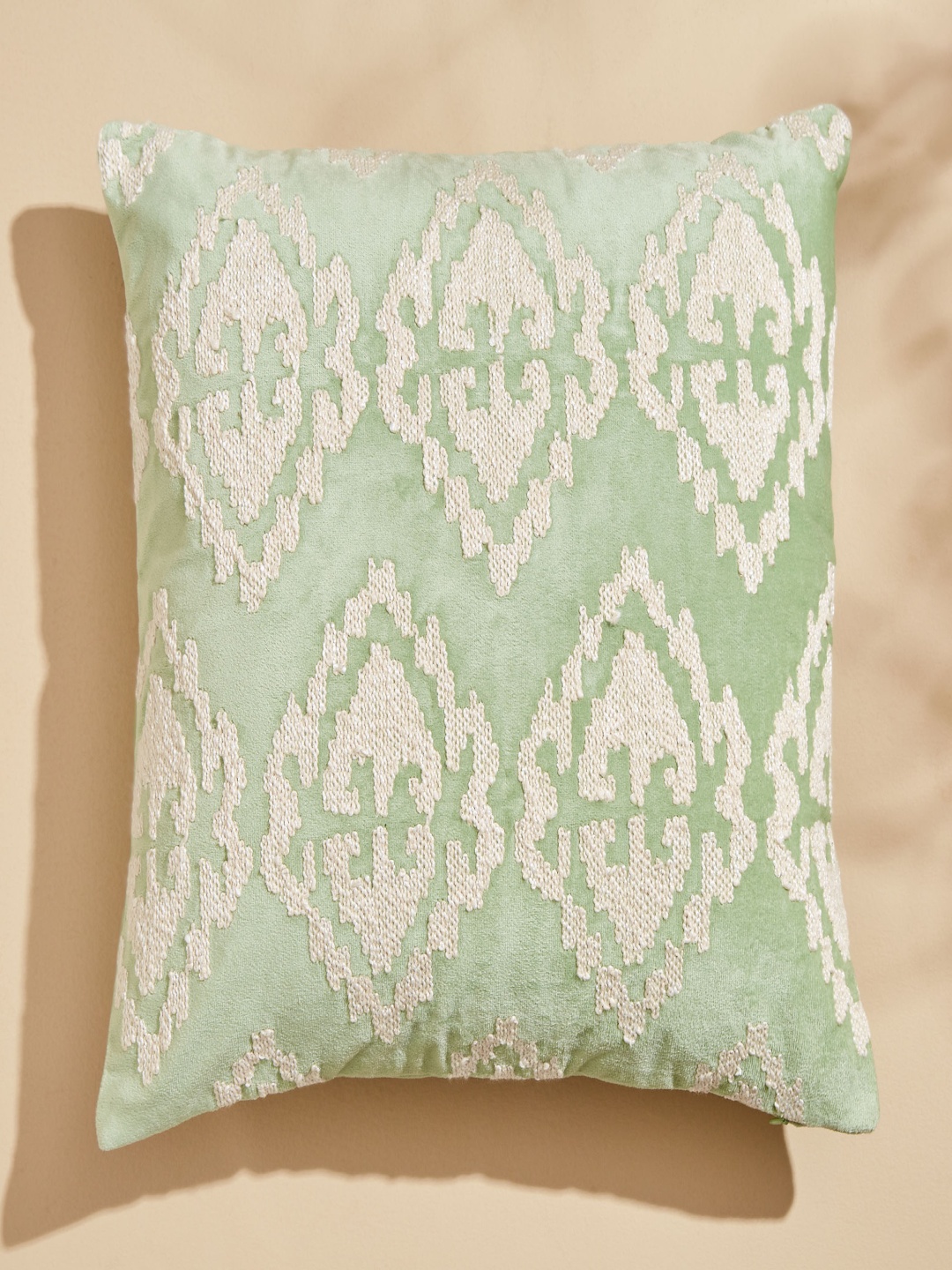 

Home Centre Endura Green & White Embroidered Velvet Square Cushion Cover