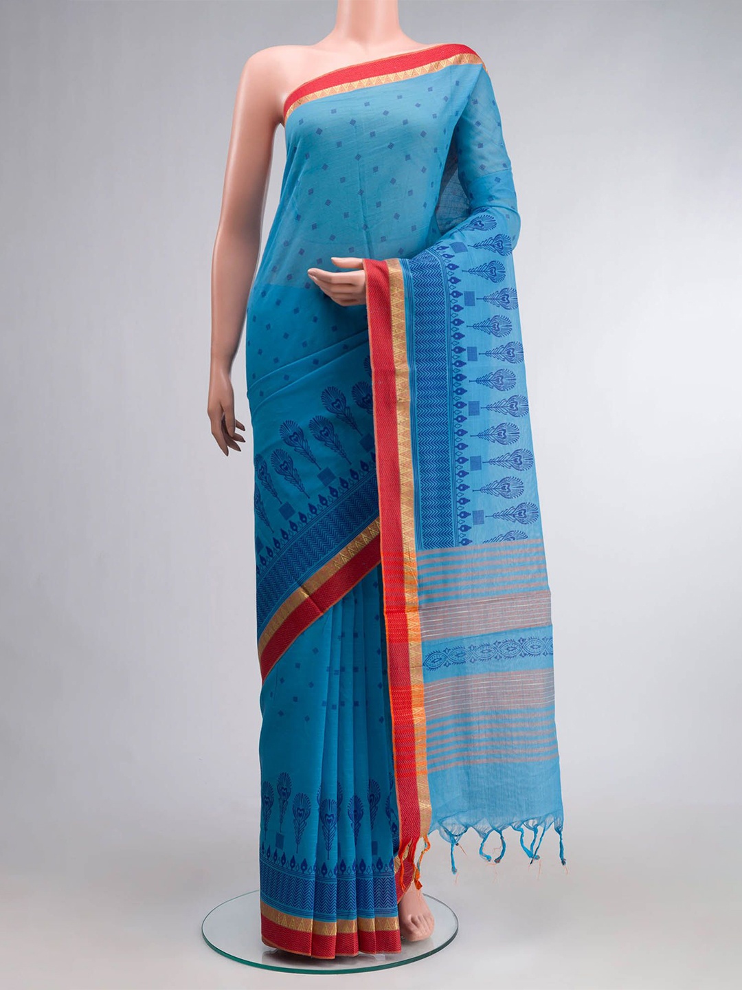 

Nalli Printed Ethnic Motifs Zari Pure Cotton Saree, Blue