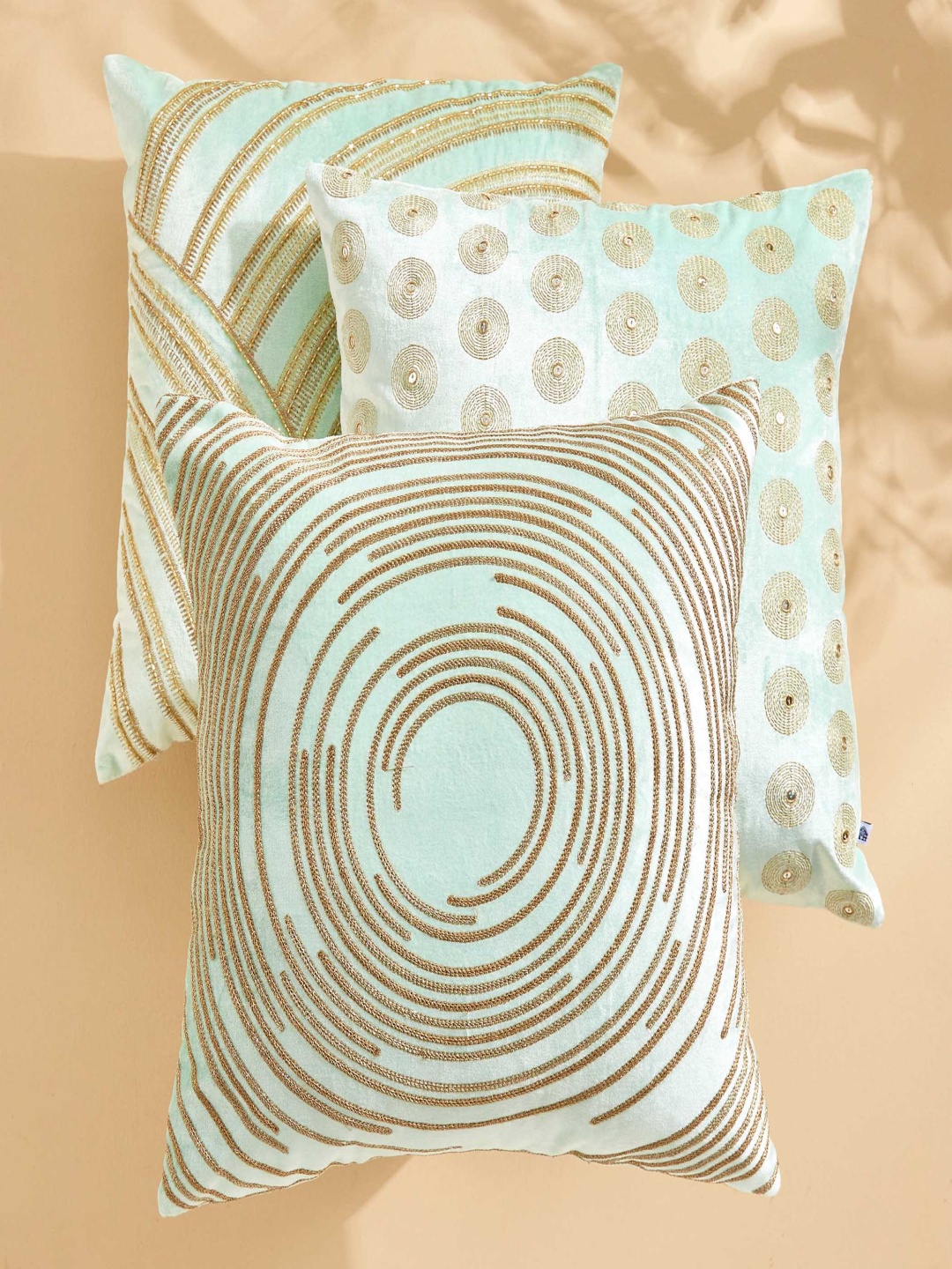 

Home Centre Vellum Green & Gold-Toned Embroidered Square Cushion Cover