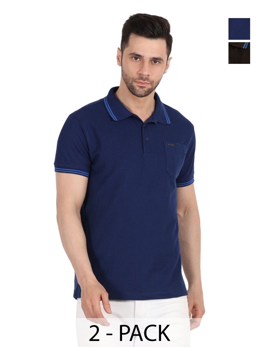 

EAZY Men 2 Polo Collar Pockets T-shirt, Black