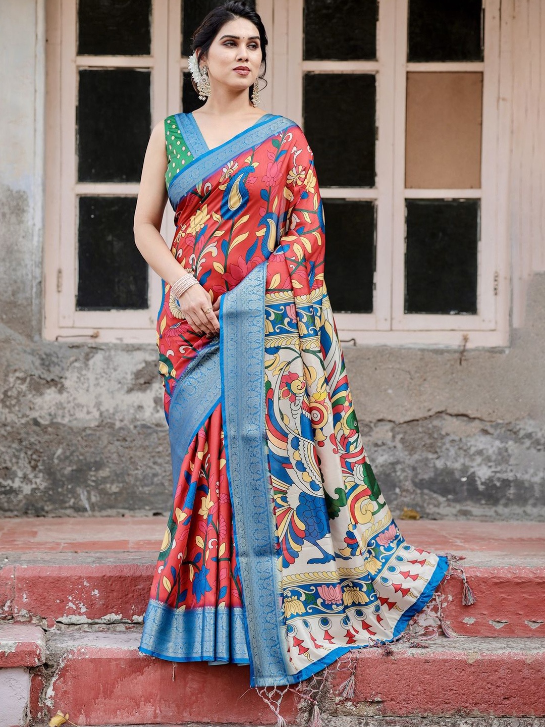 

ALMAARI FASHION Ethnic Motifs Zari Pure Silk Banarasi Saree, Blue