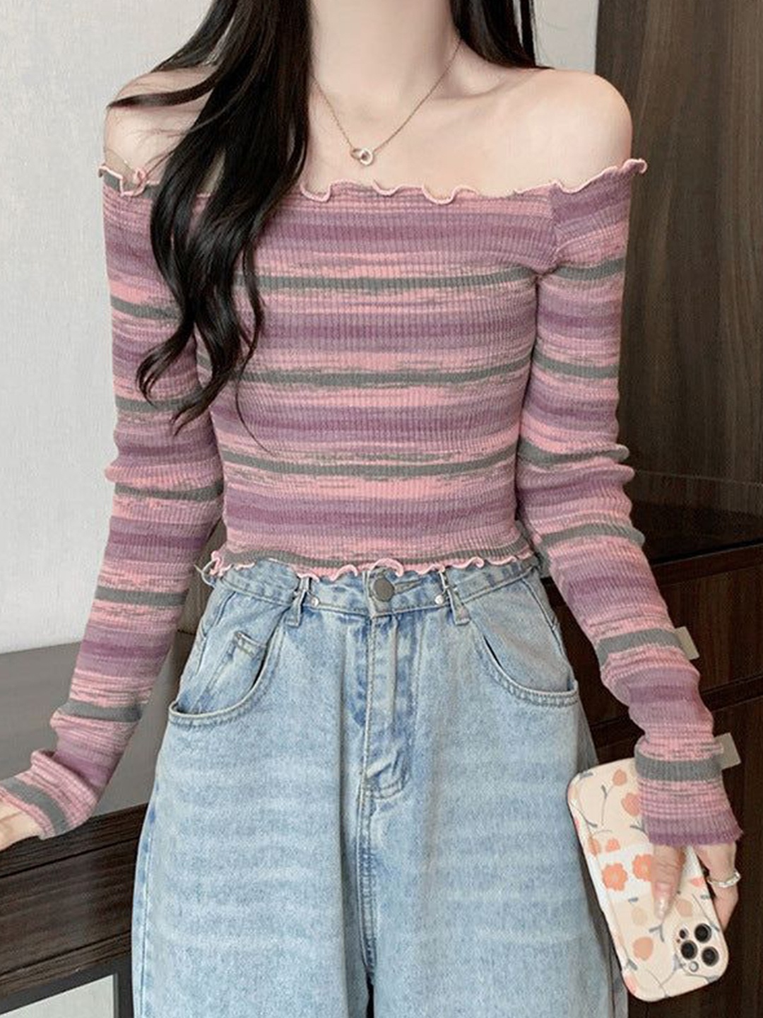 

Outzidr Striped Off-Shoulder Bardot Top, Multi