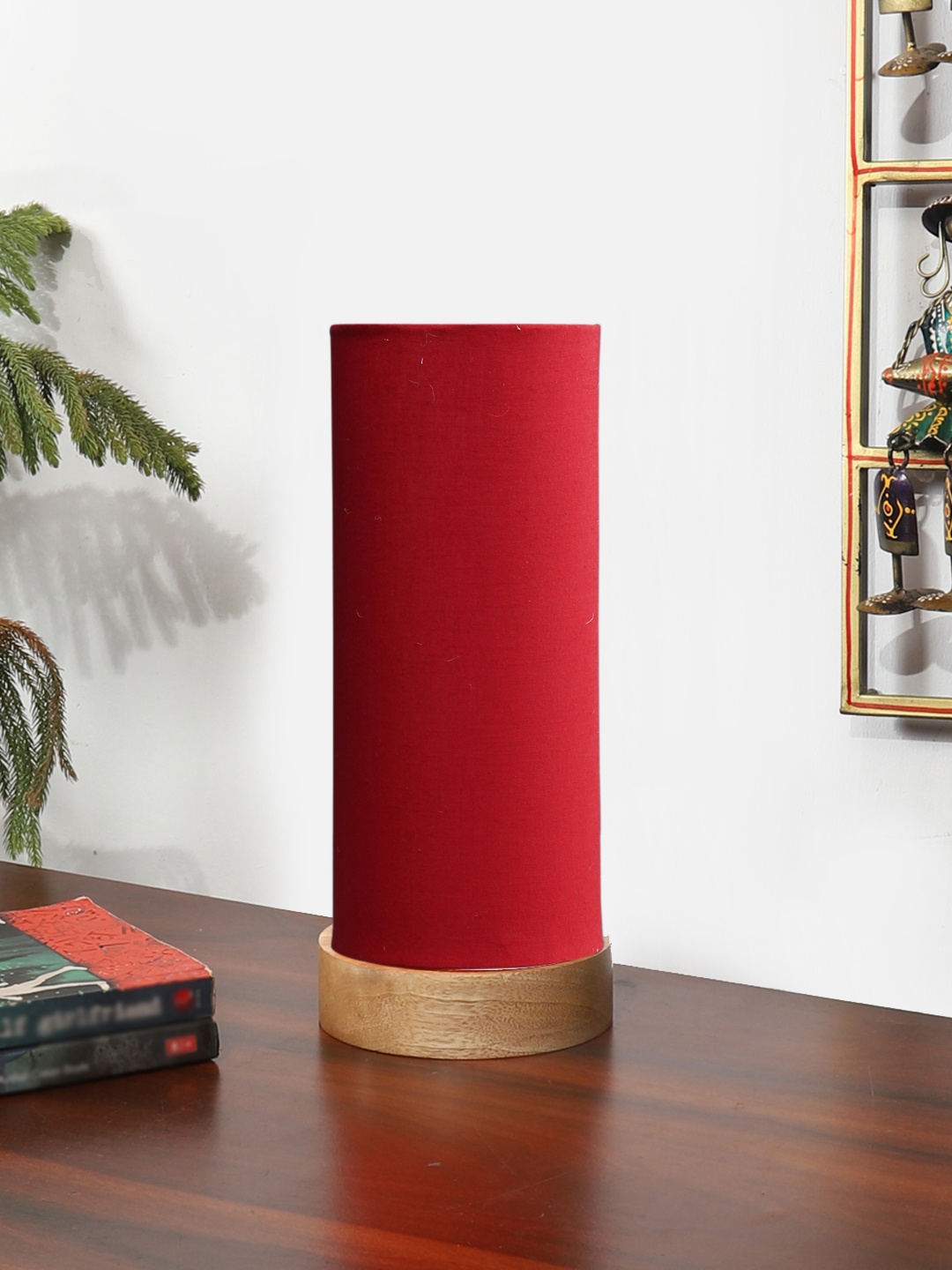 

Devansh Red Textured Wooden Contemporary Cylindrical Shaped Table Lamp