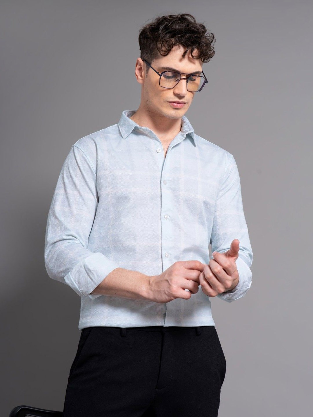 

PAUL STREET Men Standard Slim Fit Opaque Checked Casual Shirt, Blue