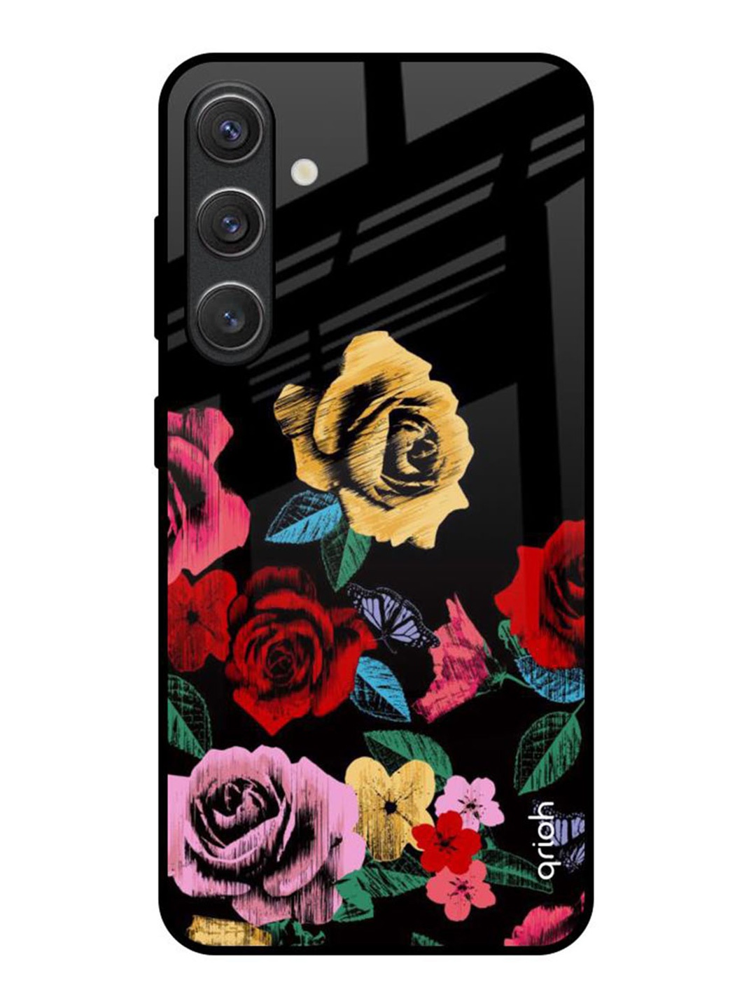 

QRIOH Floral Decorative Samsung Galaxy S25 5G Impact Resistant Back Case, Black