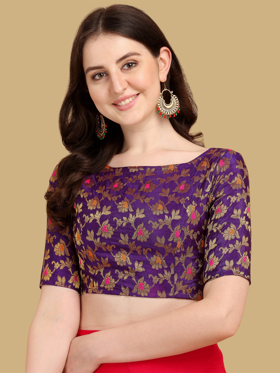 

Oomph! Women Woven Design Jacquard Traditional Saree Blouse, Purple