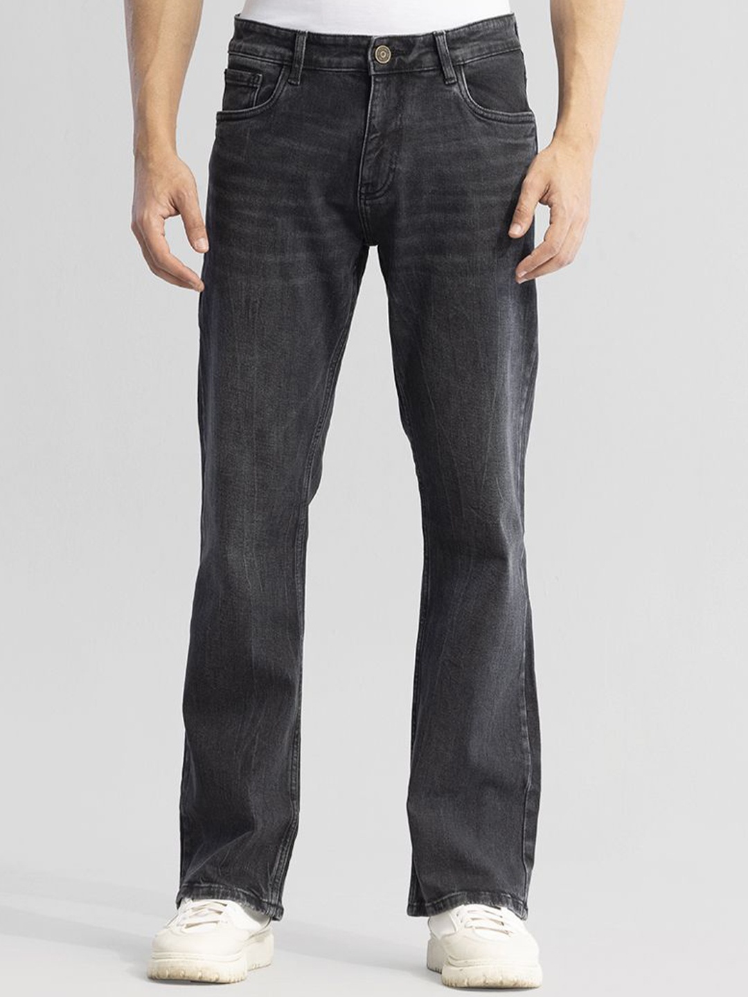 

Snitch Retro Ripple Slate Men Black Plain Bootcut Jeans