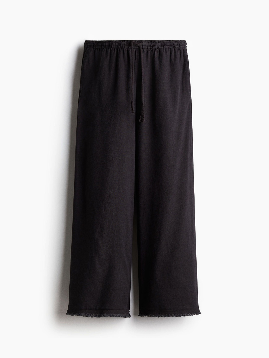 

H&M Linen-Blend Drawstring Trousers, Black