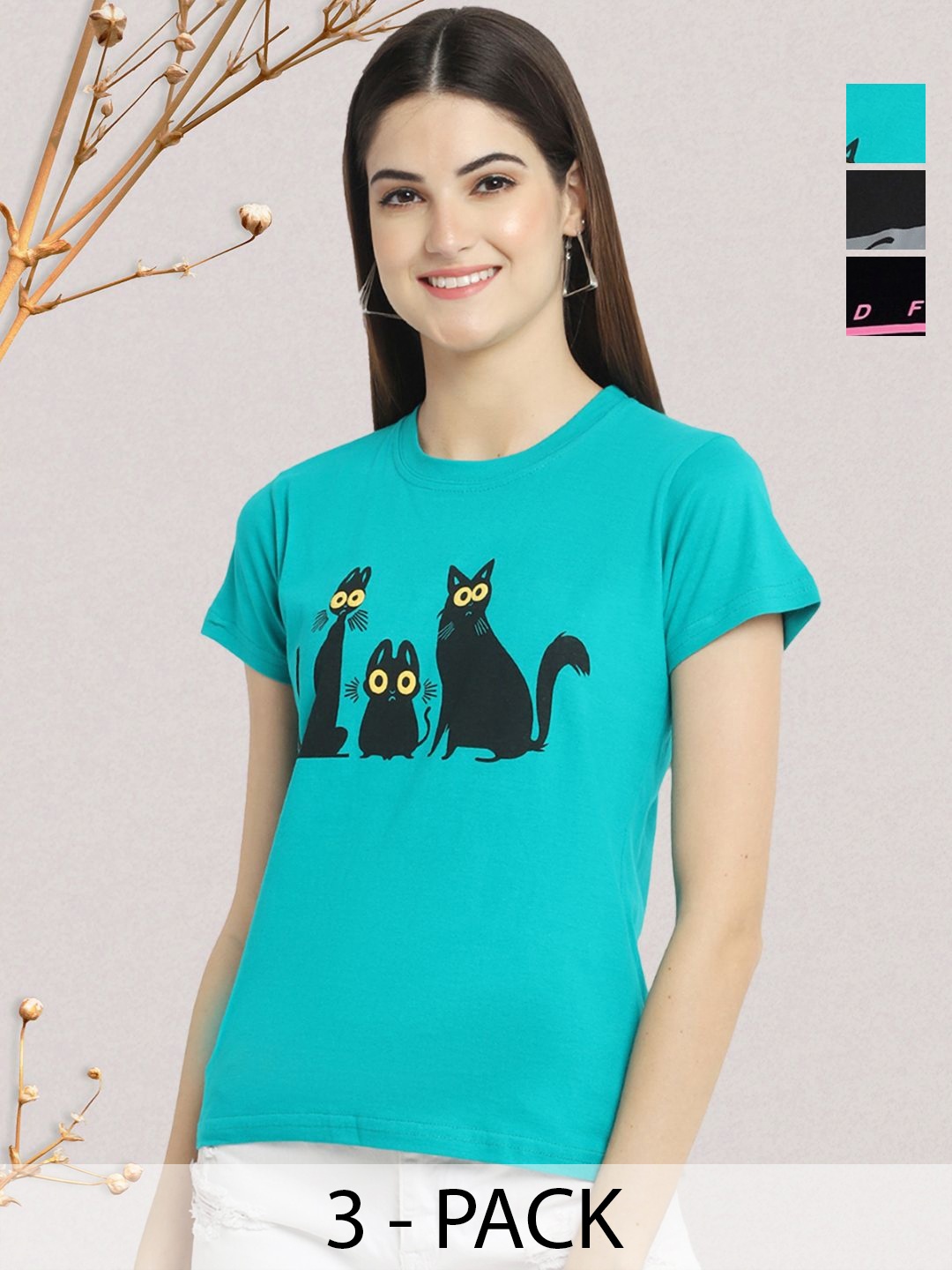 

GLOBAL NOMAD Women Typography 3 Printed Applique T-shirt, Multi