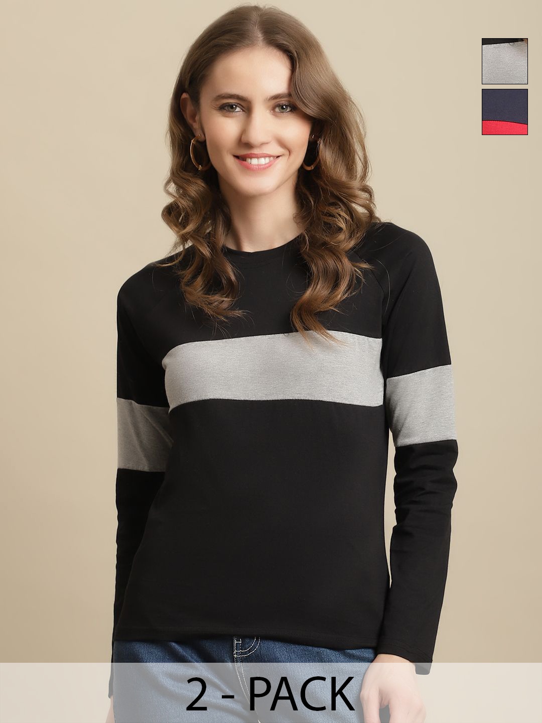 

GLOBAL NOMAD Women 2 Colourblocked T-shirt, Multi