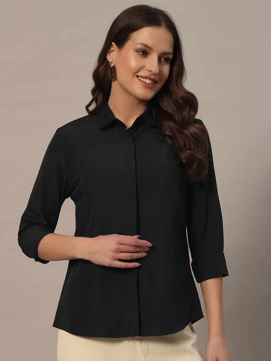 

BAESD Women Slim Fit Opaque Casual Shirt, Black
