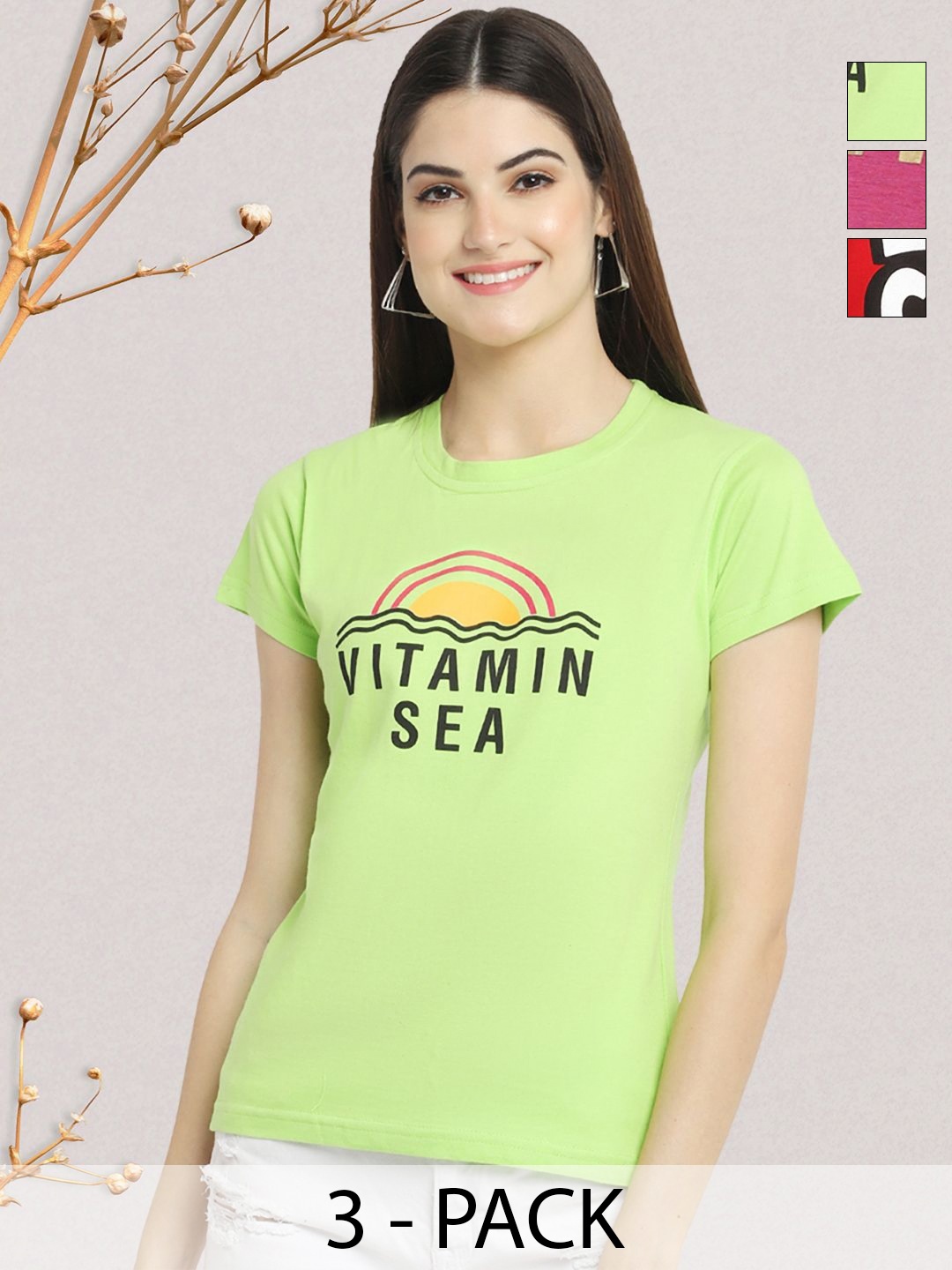 

GLOBAL NOMAD Women Typography 3 Printed Applique T-shirt, Multi