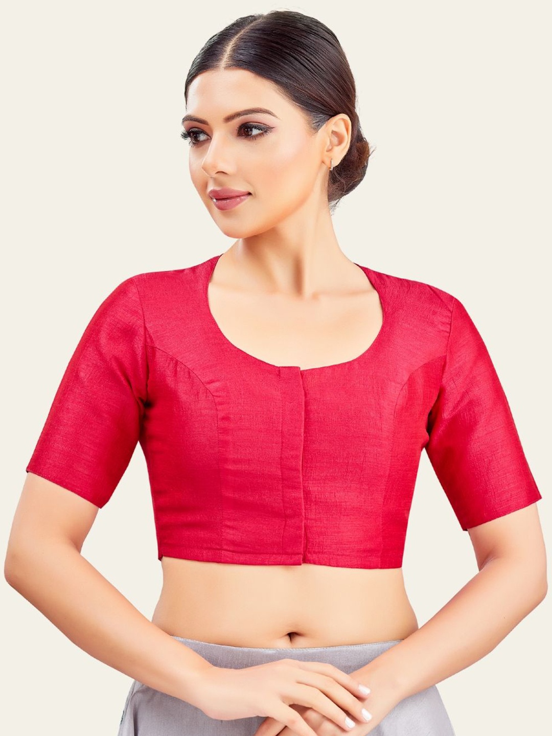 

Studio Shringaar Women Round Neck Saree Blouse, Red