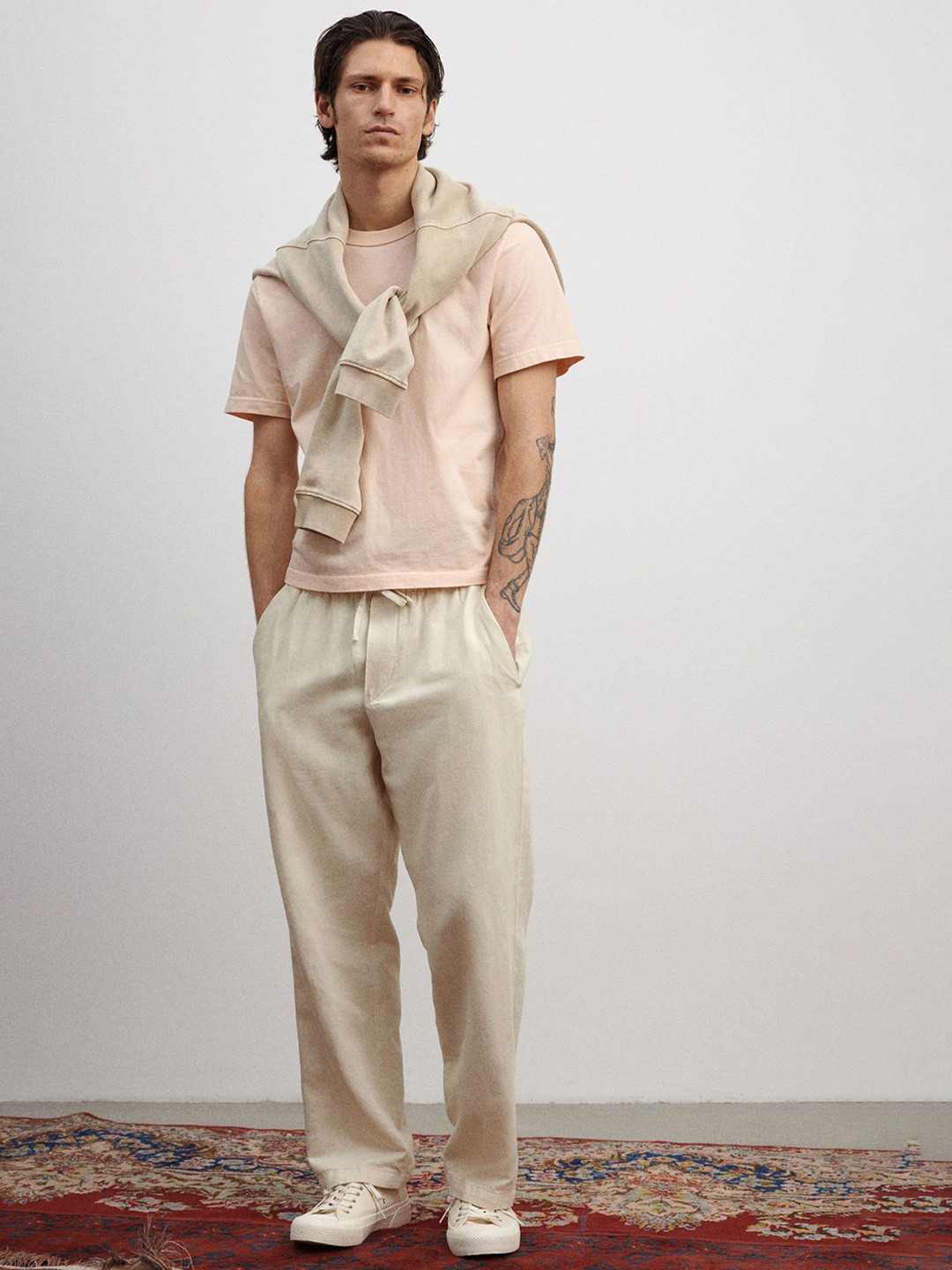 

H&M Relaxed Fit Linen Trousers, Beige