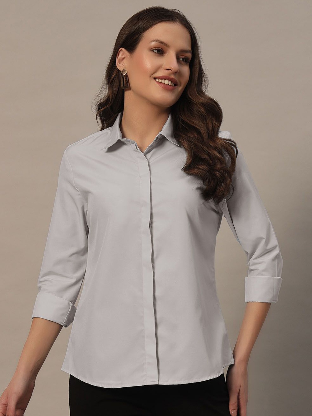 

BAESD Women Slim Fit Opaque Casual Shirt, Grey