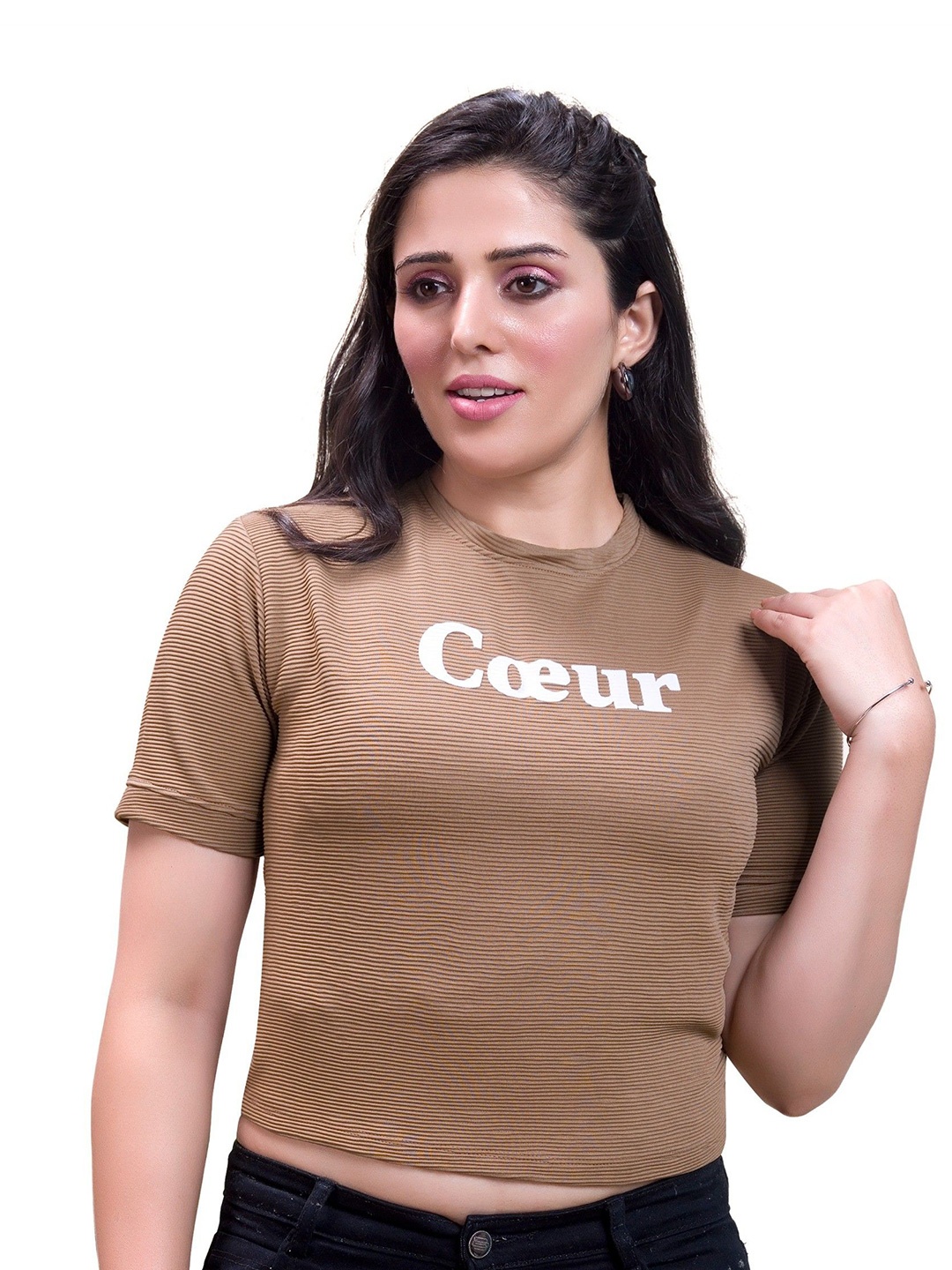 

BAESD Print Cotton Crop Top, Camel brown
