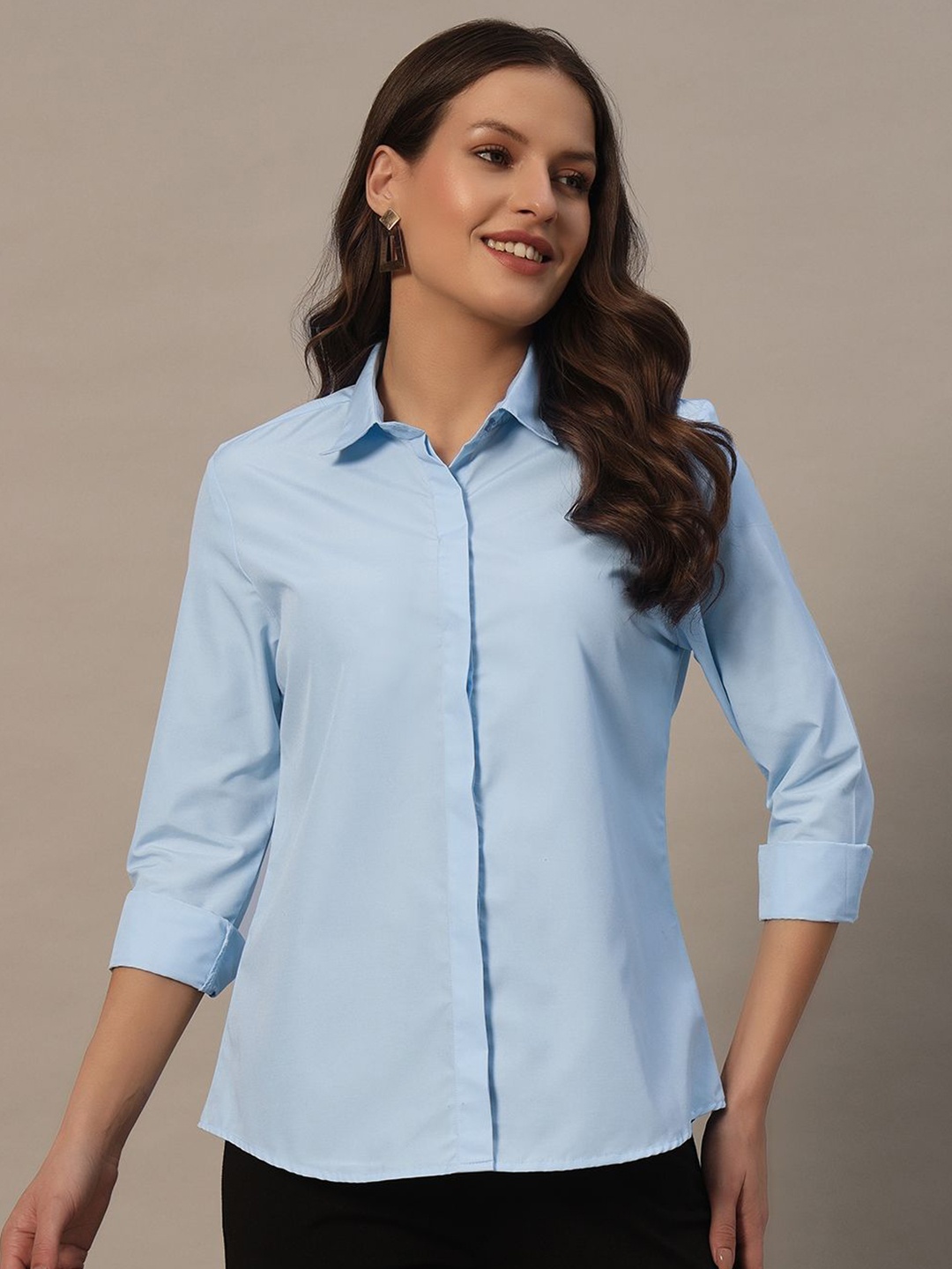 

BAESD Women Slim Fit Opaque Casual Shirt, Blue