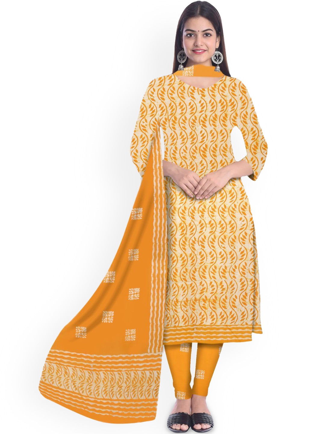 

Farooq Dyeing Floral Printed Pure Cotton Unstitched Dress Material, Yellow