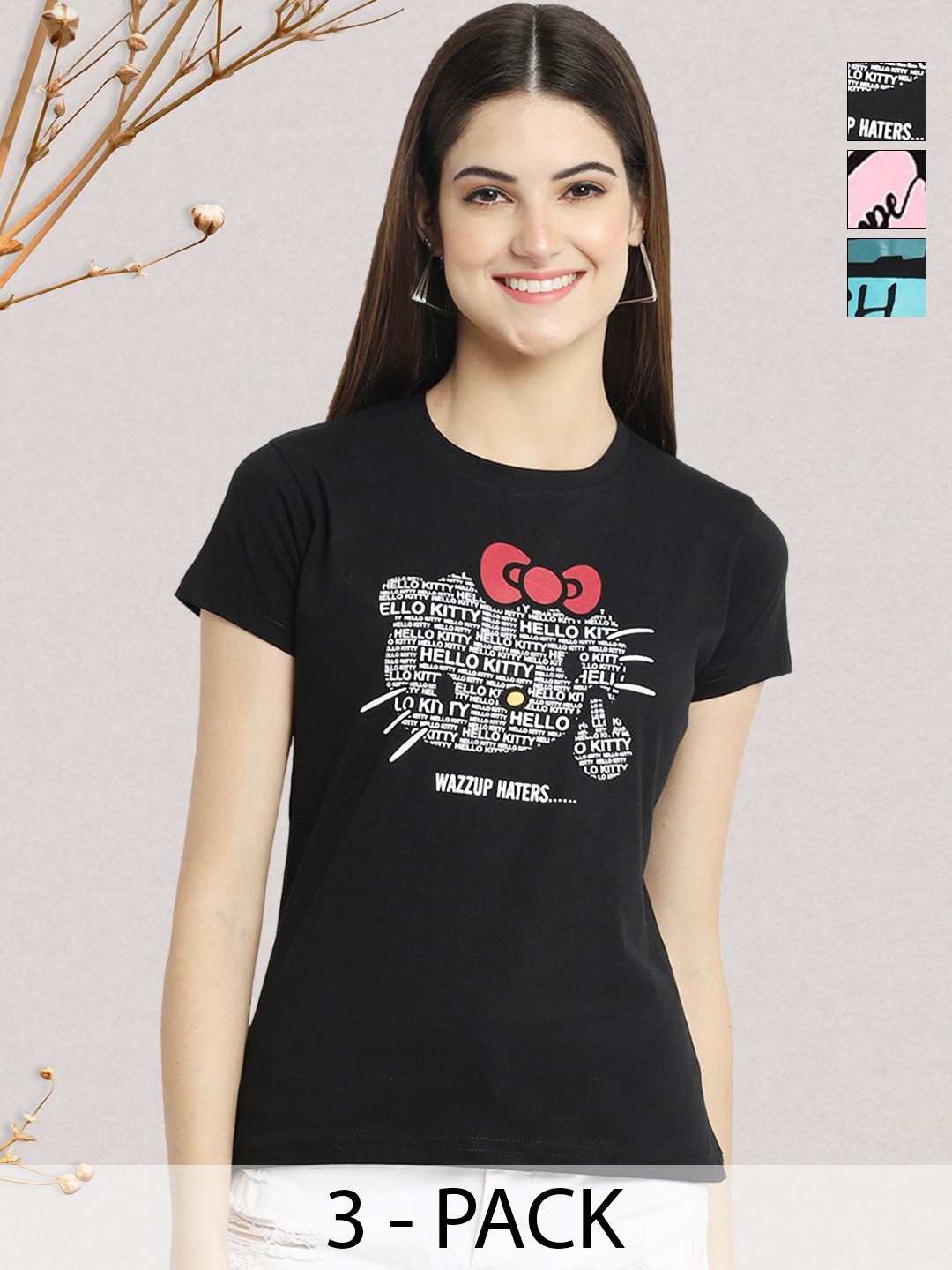 

GLOBAL NOMAD Women Typography 3 Printed Applique T-shirt, Multi