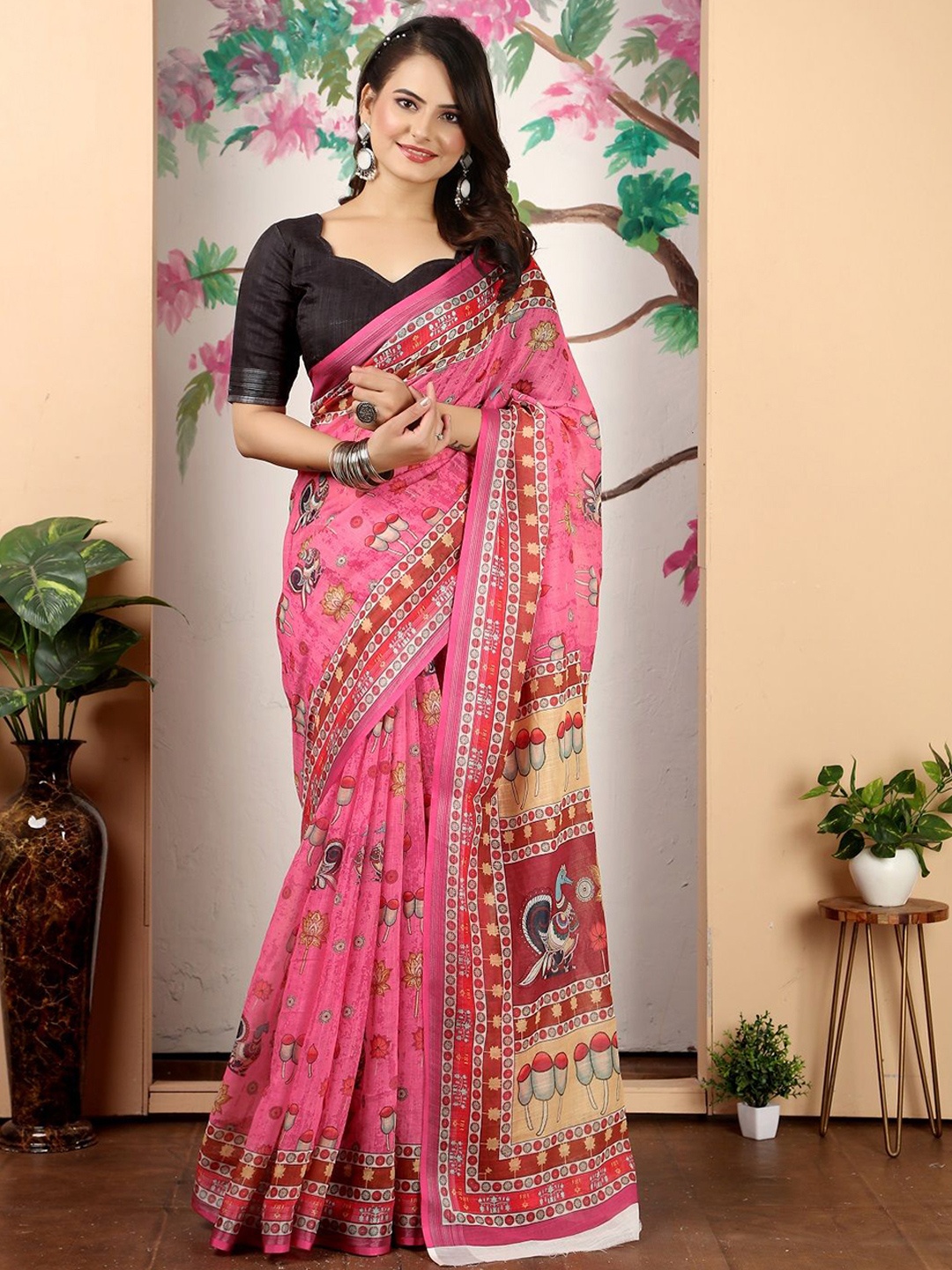 

Iris Floral Pure Cotton Saree, Pink