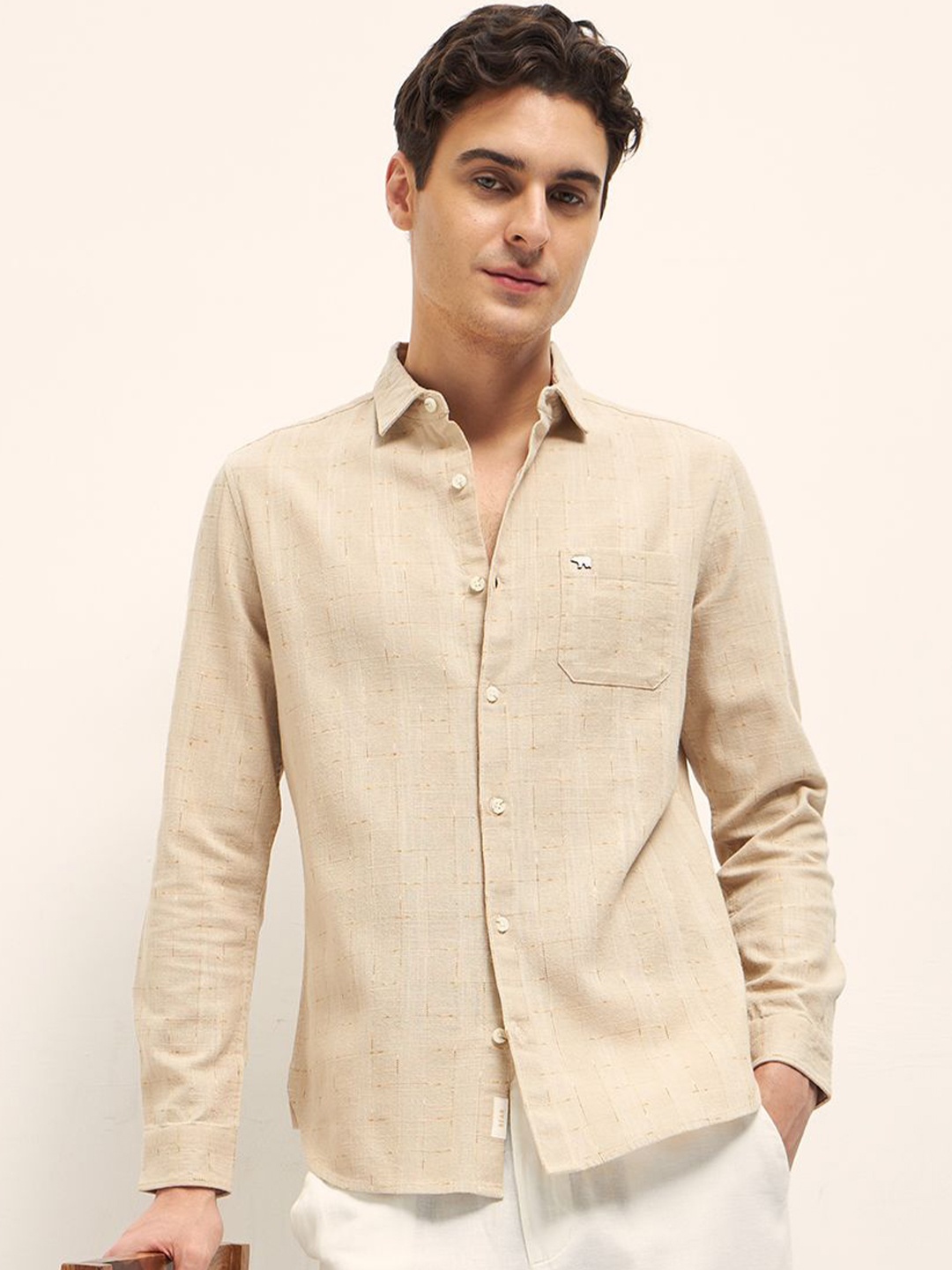 

THE BEAR HOUSE Men Slim Fit Opaque Checked Casual Shirt, Beige