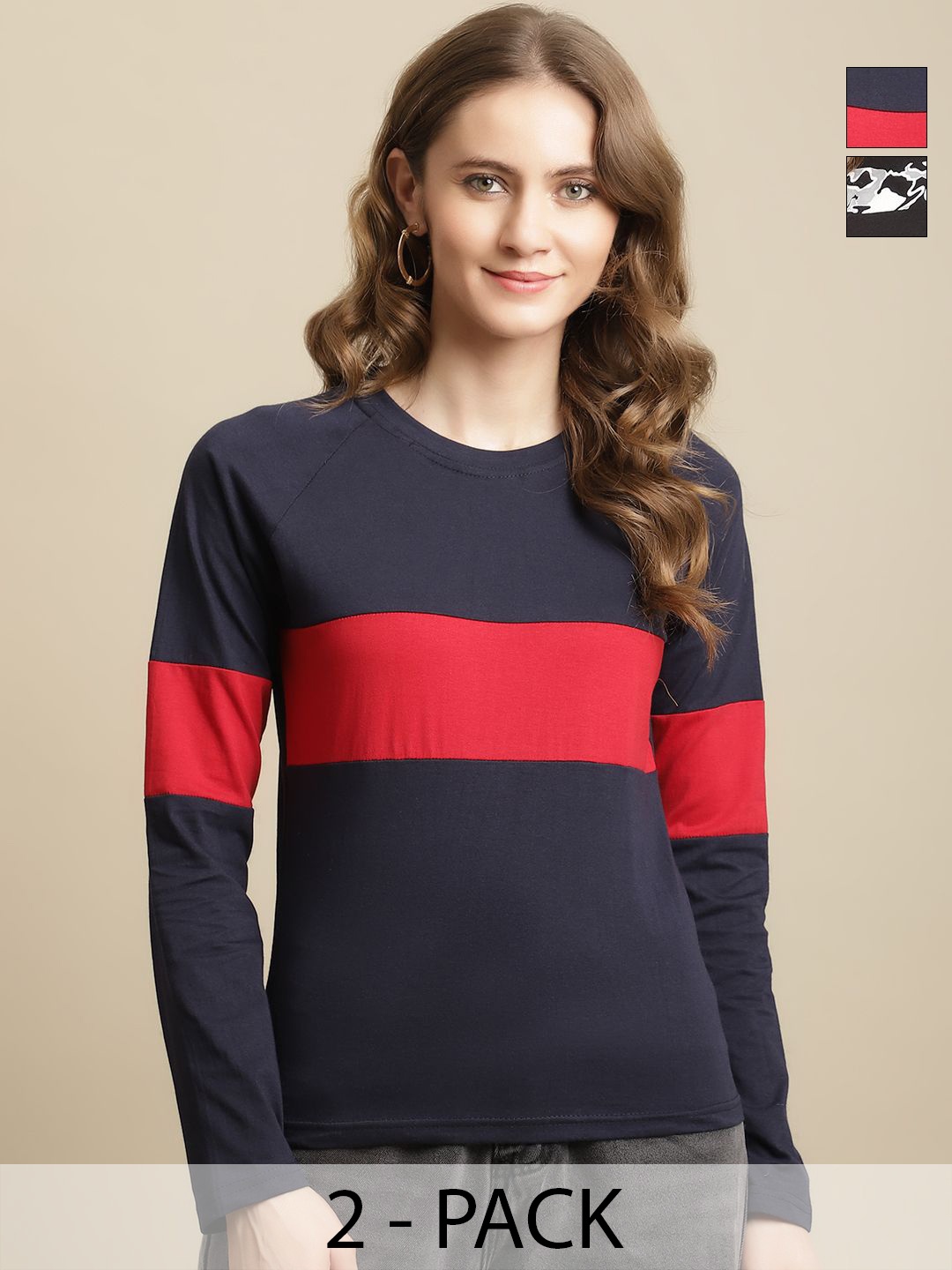 

GLOBAL NOMAD Women 2 Colourblocked T-shirt, Multi