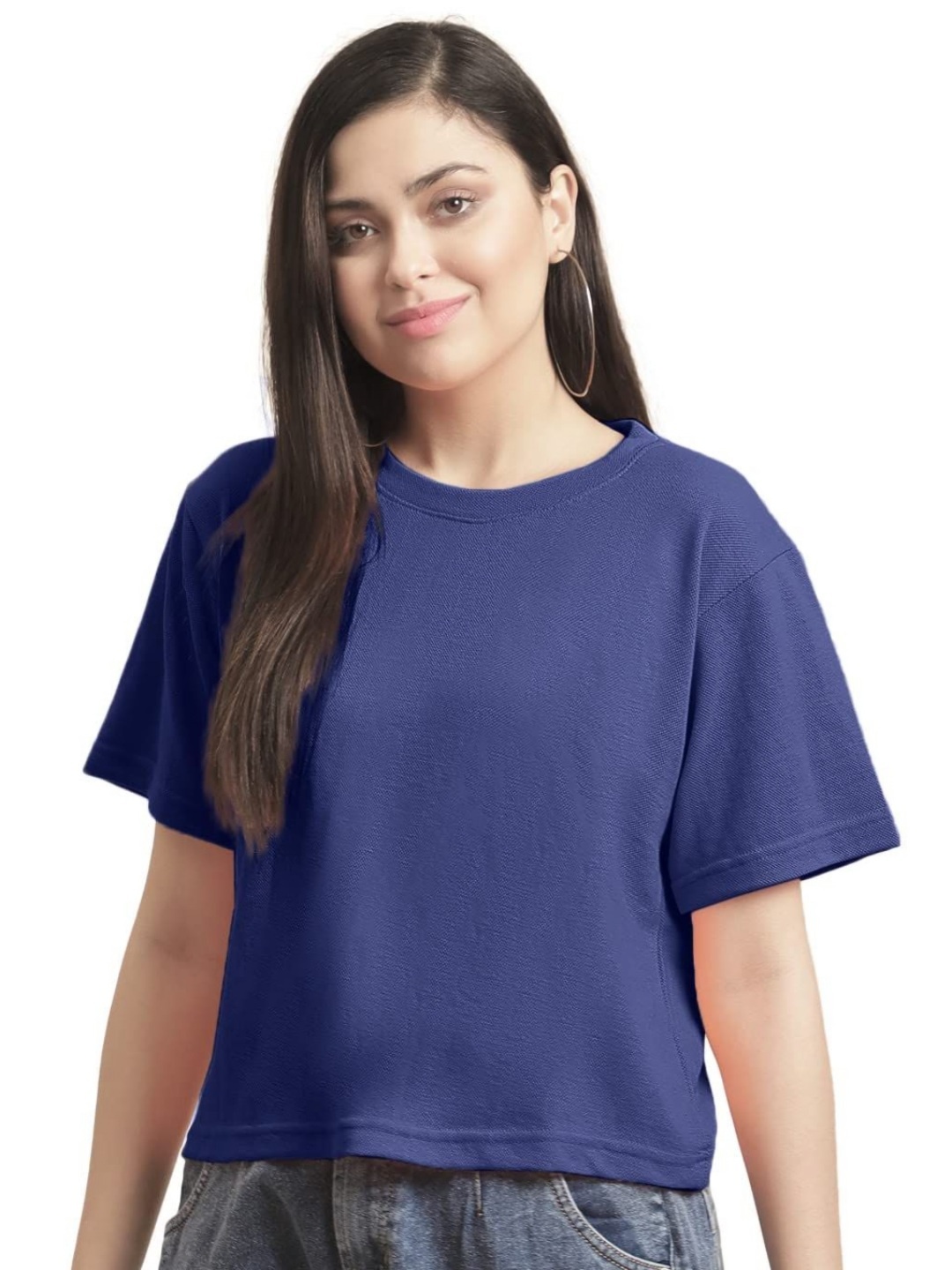 

NOTWILD Women Drop-Shoulder Sleeves Cut Outs T-shirt, Blue