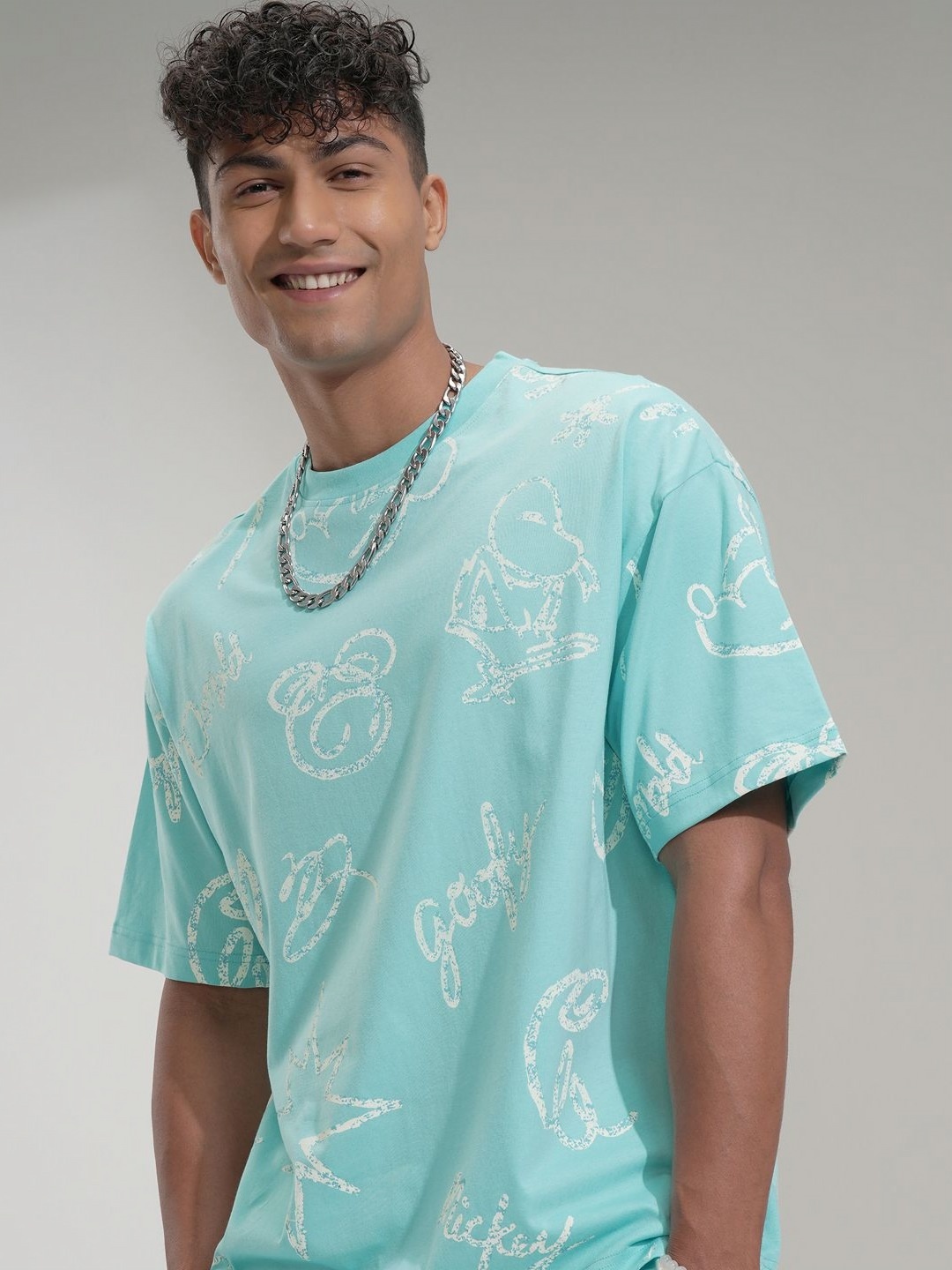 

HIGHLANDER Men Goofy Printed Drop-Shoulder Sleeves T-shirt, Blue