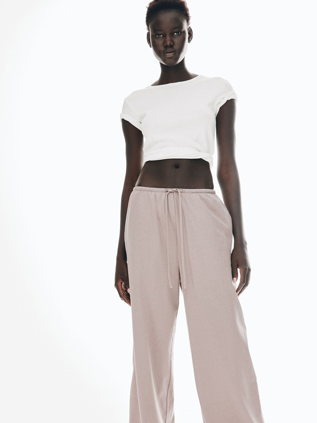 

H&M Cotton Drawstring Trousers, Beige