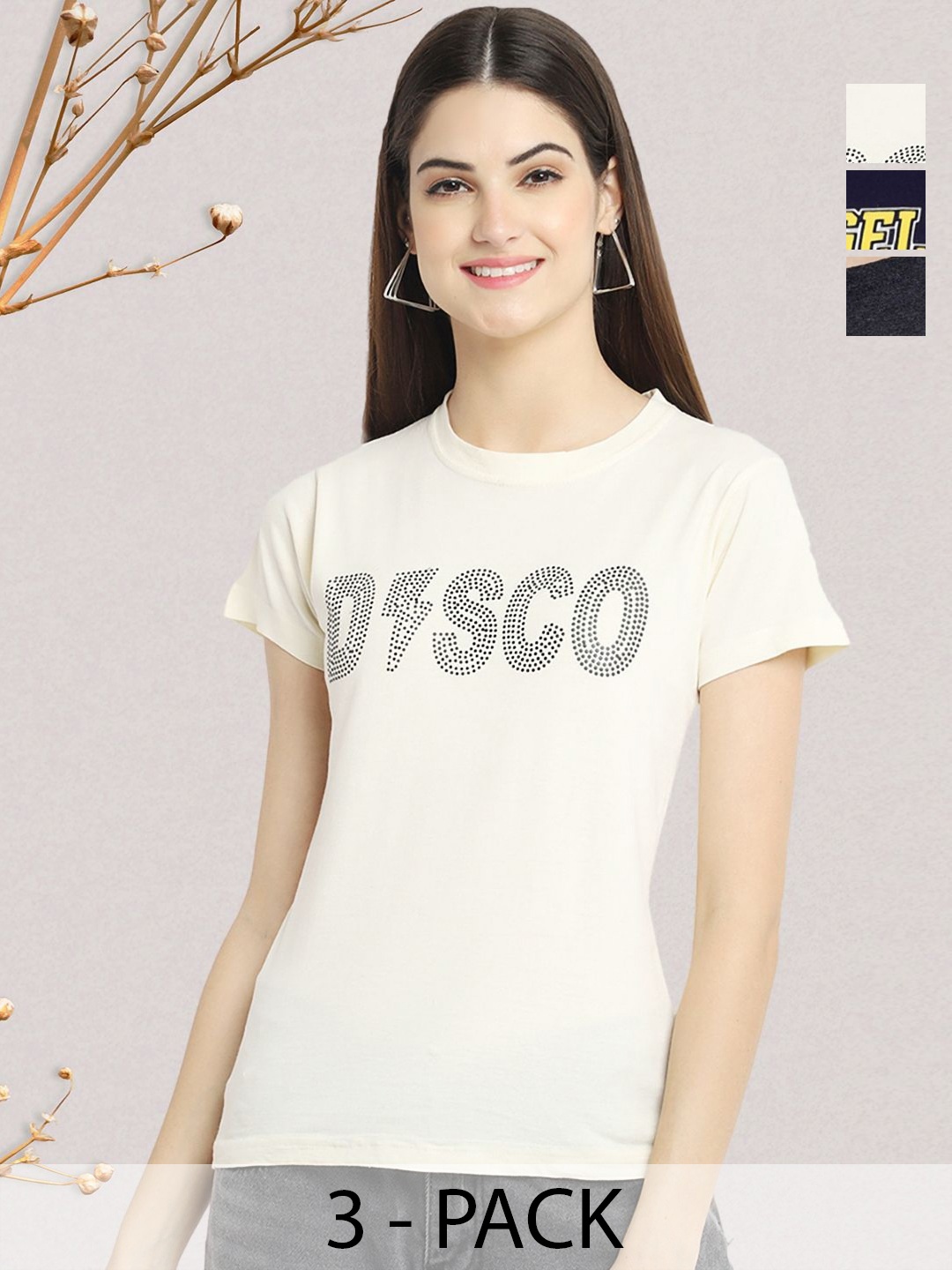 

GLOBAL NOMAD Women Typography 3 Printed Applique T-shirt, Multi