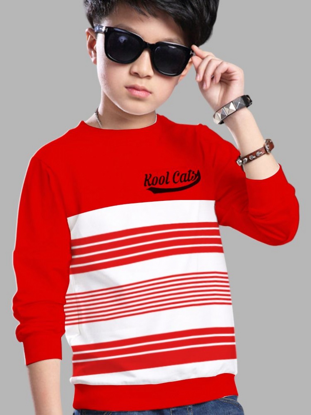 

MYEONN Boys Typography Striped T-shirt, Red