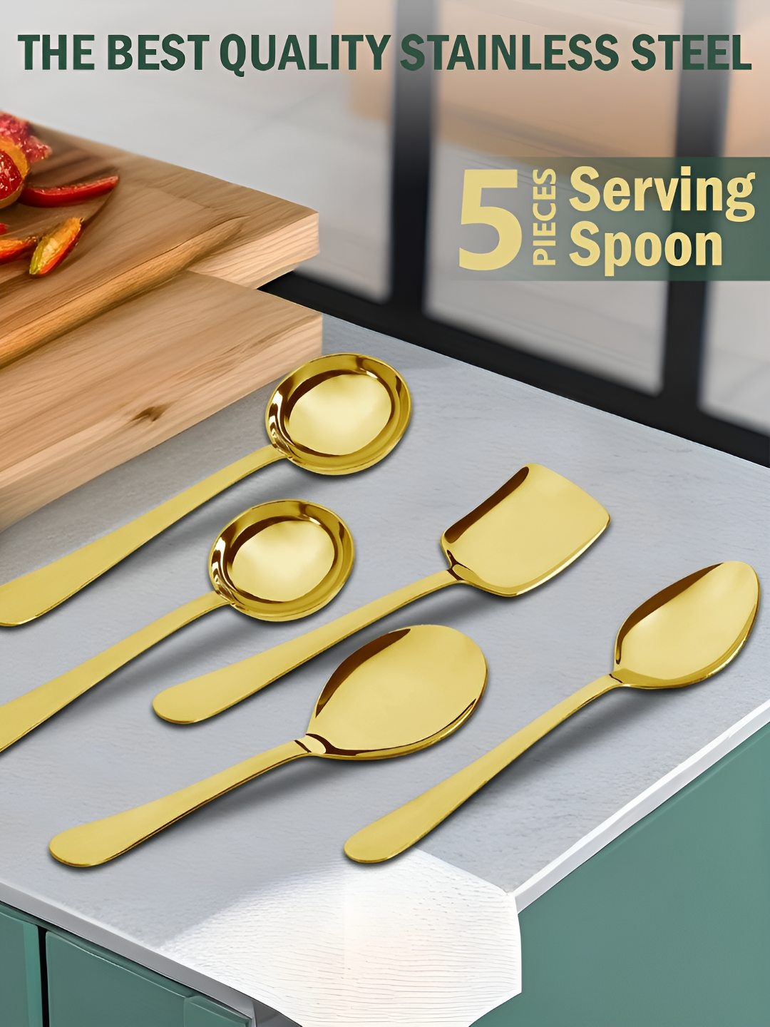 

Parage 5 Pieces Gold-Toned Stainless Steel Serving Spoon