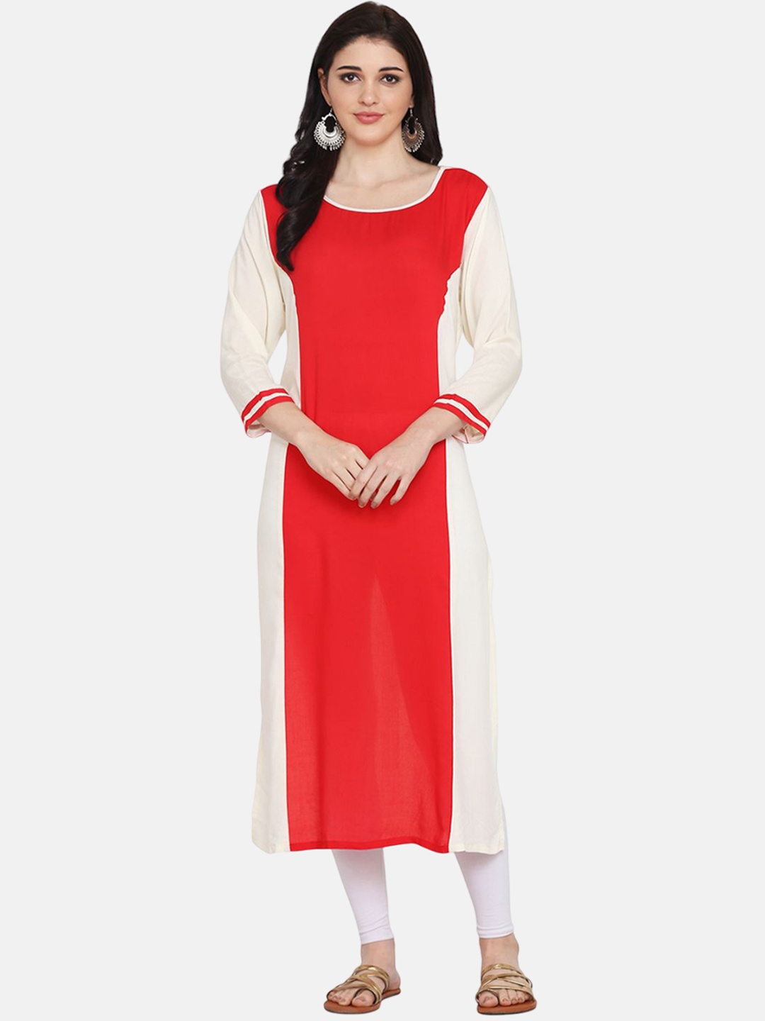 

DIVASTRI Colourblocked Striped A Line Kurta, Red