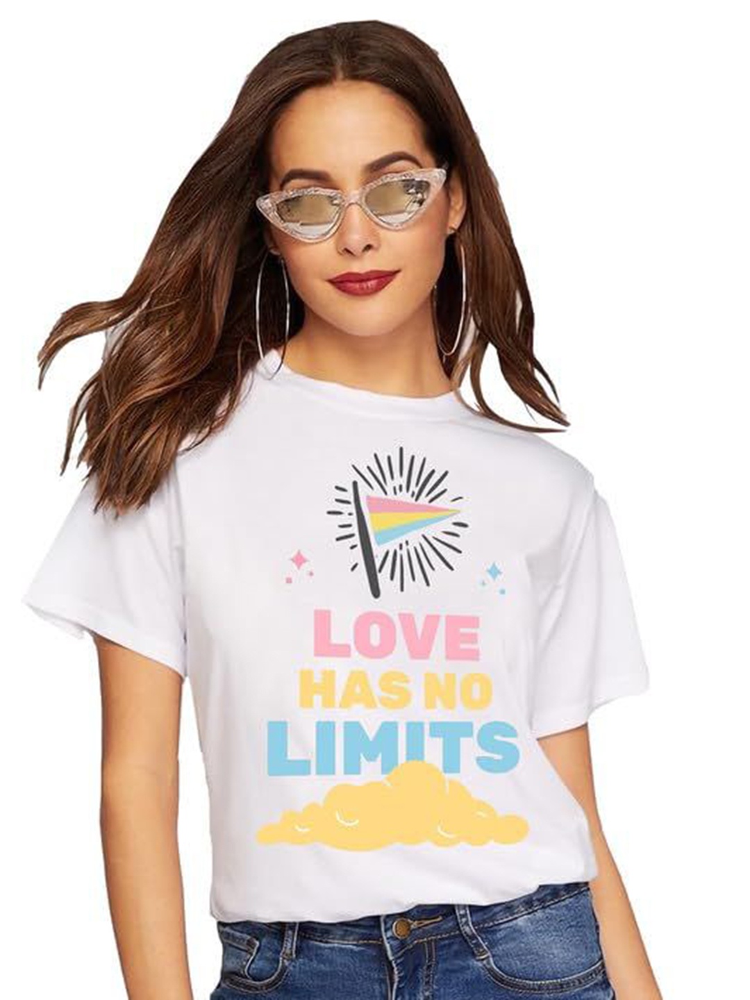 

VLAM Women Printed Applique T-shirt, White